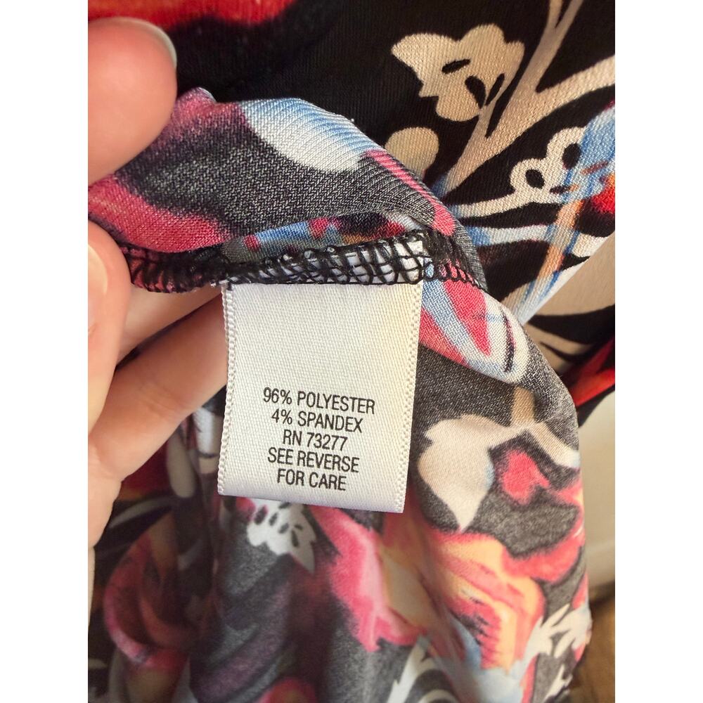 Dana Buchman Floral Printed Faux Wrap Dress size Large Black Pink White and Blue - Picture 8 of 9